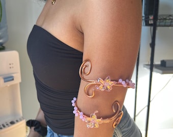 Rose Gold Spiral Floral Arm Cuff with Beads #1