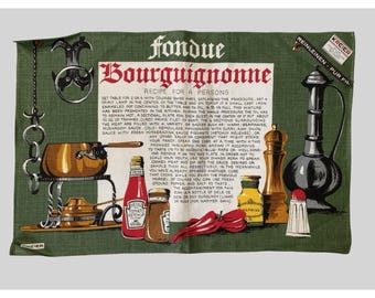 Set Of 6 Kreier Fondue Bourguignon Recipe Placemats 100% Linen Switzerland NEW