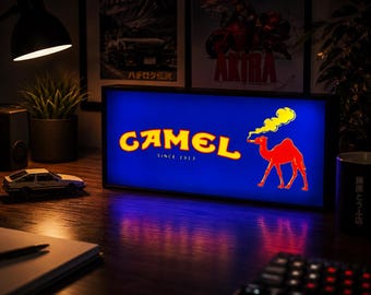 Retro Camel Cigarettes Lamp | Vintage Neon Style Sign, Gaming Room Decor, Americana