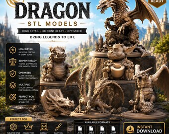 Dragon STL Files for CNC & Laser Cutting,  Dragon Design Bundle,  Digital Download