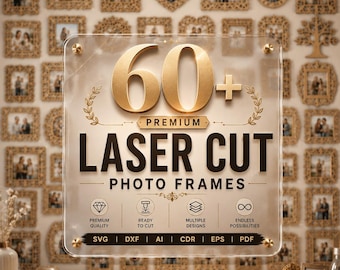 Laser Cut Photo Frame Bundle,  Wooden Picture Frame Svg,  CNC Glowforge Laser Files,  Cricut DXF EPS,  Photo Frame Designs