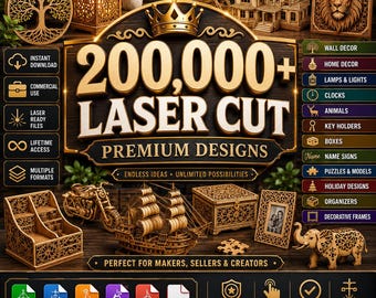 Laser Cut Files 200,000+ Mega Bundle DXF SVG 3D 2D Designs CNC Cutting file Cdr Ai Eps Vector Engraving pattern, Ultimate Laser Mega Pack