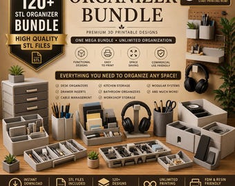 100+ Desk & Office Organiser STL Bundle,  Ready for 3D Printing,  Workspace Storage Stl Collection