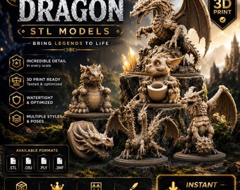 Dragon STL Files for CNC & Laser Cutting,  Dragon Design Bundle,  Digital Download