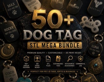 Dog Tag STL Mega  Bundle,  3D Printable Pet ID Tags, Digital Downloads  Dog Face & Name Tag Designs,  Laser Engraving Files