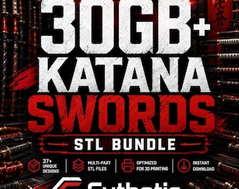 30GB+ Katana & Collapsible Sword STL Bundle,  Samurai Blades,  Folding Weapons,   Commercial License