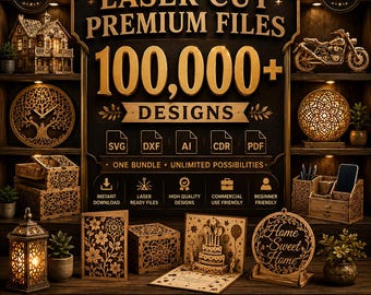 Laser Cut Files 100,000+ Mega Bundle DXF SVG 3D 2D Designs CNC Cutting file Cdr Ai Eps Vector Engraving pattern, Ultimate Laser Mega Pack