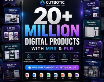 20+ Million Digital Products PDF Bundle, MRR , PLR Collection, Rebrand & Resell Templates, Instant Download, Commercial Use
