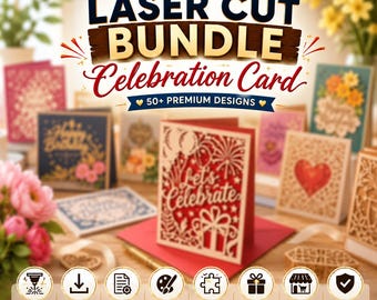 Celebration Laser Cut Files SVG DXF CDR,  Gift Box Card Templates Bundle,  Birthday Wedding Party Designs,  Glowforge Cricut