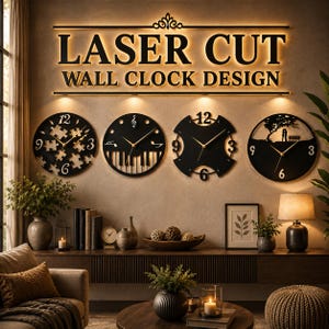 Oltre 50 file SVG per orologi da parete tagliati al laser, orologi in legno, orologio da parete in legno con mandala inciso: decorazioni per la casa tagliate al laser, download digitale