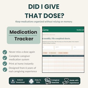 Daily Medication Tracker for Caregivers | Printable Medication Log | Dose Schedule | Dementia Elderly Parent Care | PDF Instant Download