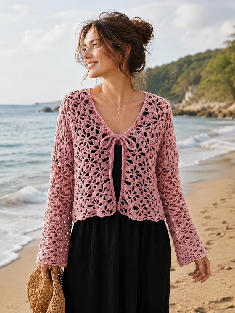 Fishy Net Patterns Crochet Pattern - Floral Lace Cardigan PDF - Women Crochet Gift ...