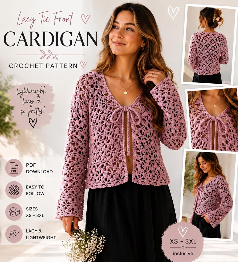 Fishy Net Patterns Crochet Pattern - Floral Lace Cardigan PDF - Women Crochet Gift ...