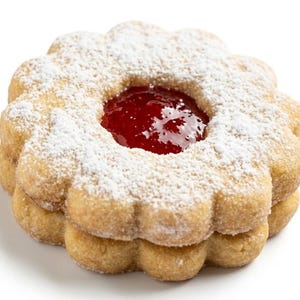 ~Raspberry Linzer Tart~  
Classic European-style Raspberry Linzer Tart Cookies made with a buttery almond shortbread crust and filled with vibrant raspberry preserves. Finished with a delicate lattice top and dusting of powdered sugar, each cookie offers a timeless balance of sweet and tart in every bite. Each pound includes approximately 36 cookies, making it perfect for gifting, entertaining, or elegant everyday indulgence.