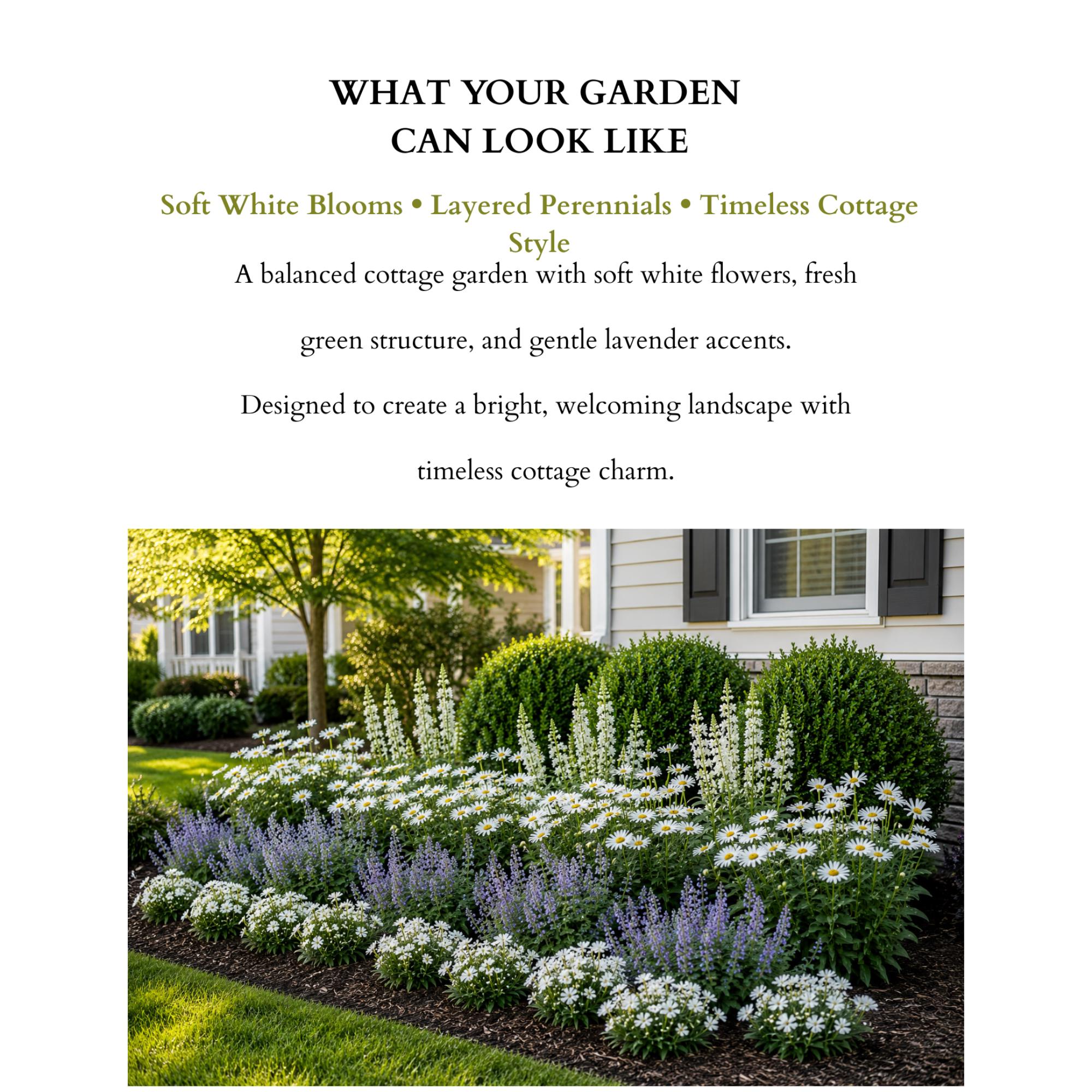 White Cottage Garden Plan PDF, Full Sun Flower Bed Layout, Front Yard ...