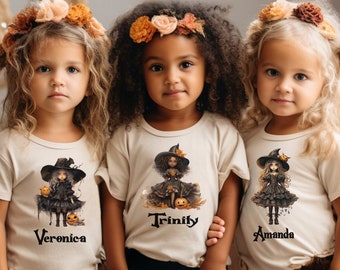 Halloween Witches Friends Personalized Shirts for Little Girls Babies Toddlers Youth Adult Women Ladies Gift Trick-or-Treat T-shirts Tees