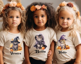 Halloween Cats Friends Personalized Shirts for Little Girls Boys Babies Toddlers Youth Adult Women Ladies Gift Trick-or-Treat T-shirts Tees