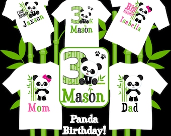 Family Matching Panda Birthday Party T-shirts Shirt Baby Bodysuit Mom Dad Baby Kids Boy Girl Siblings Big Little Brother Sister