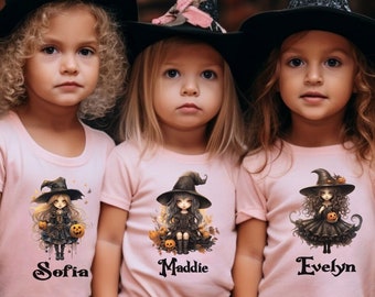 Halloween Witches Friends Personalized Shirts for Little Girls Babies Toddlers Youth Adult Women Ladies Gift Trick-or-Treat T-shirts Tees