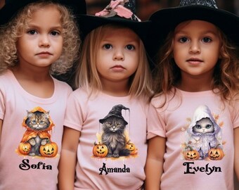 Halloween Cats Friends Personalized Shirts for Little Girls Boys Babies Toddlers Youth Adult Women Ladies Gift Trick-or-Treat T-shirts Tees