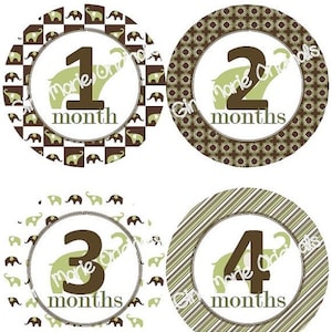 Baby maandelijkse mijlpaal groei Stickers groen en bruin olifant kinderkamer thema Baby douche cadeau Baby Foto Prop