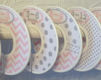 Baby Closet Dividers Clothes Organizers Soft Light Pink and Grey with Dots Chevrons CD005 Baby Girl Shower Gift Nursery Decor