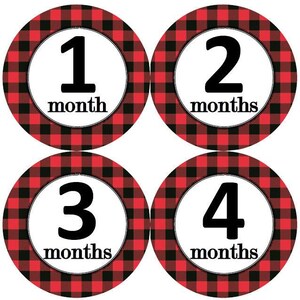 Baby maandelijkse mijlpaal groei stickers rood zwart buffel plaid rustieke outdoor lumberjack kwekerij thema MS953 baby shower gift foto rekwisieten