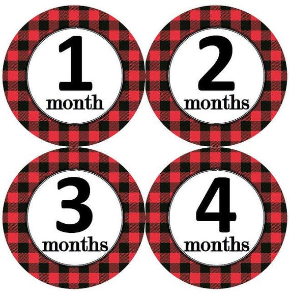Black Red and Grey Baby Boy Month Stickers
