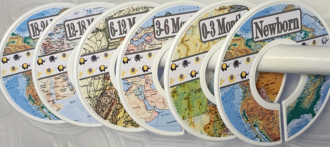 Baby Closet Clothes Dividers World Maps Travel Elephants Nursery Theme ...