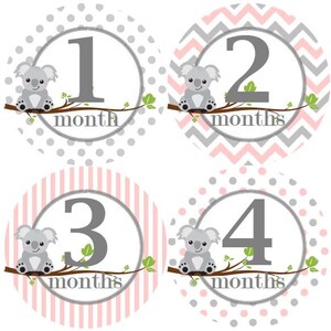 Baby maandelijkse mijlpaal groei Stickers licht roze grijs Koalas Baby Nursery thema Baby douche Gift MS875 Baby Foto Prop