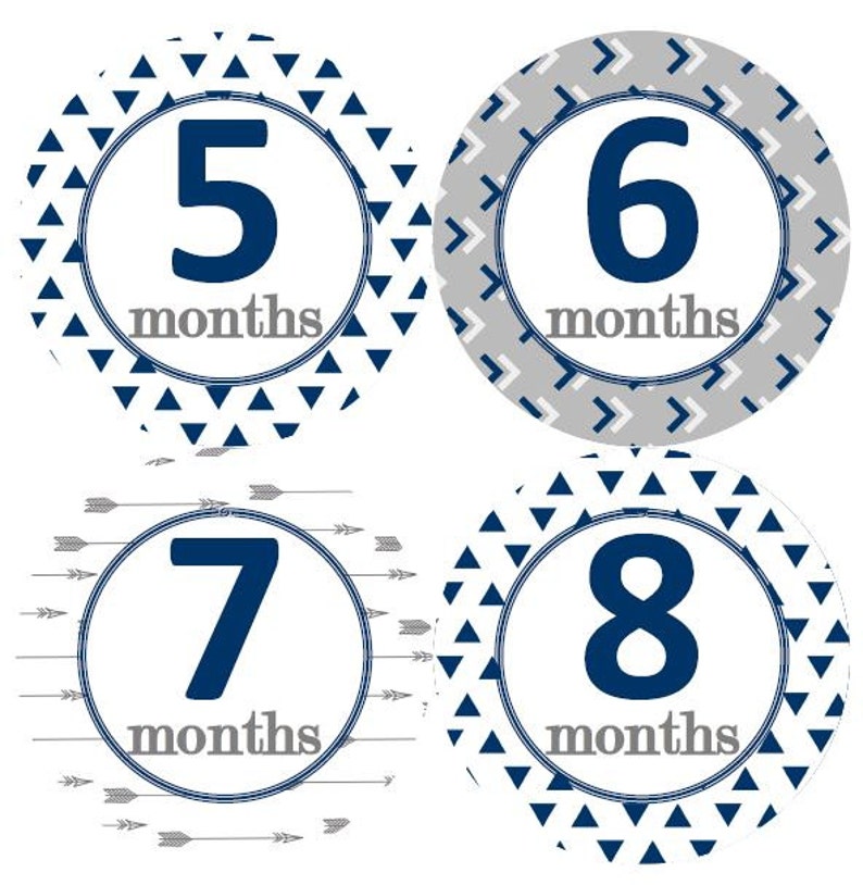 Baby Monthly Milestone Growth Stickers in Tribal Navy and Grey MS842 Baby Boy Shower Gift Tribal Nursery