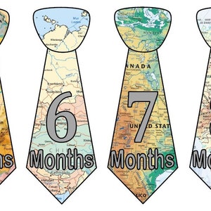 Baby Monthly Milestone Growth Stickers Uncut Boy Ties Baby World Maps Travel Nursery Theme MS549 Baby Boy Shower Gift Baby Photo Prop image 2