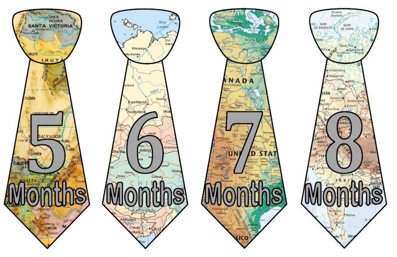 Baby Monthly Milestone Growth Stickers Uncut Boy Ties Baby World Maps Travel Nursery Theme MS549 Baby Boy Shower Gift Baby Photo Prop image 2