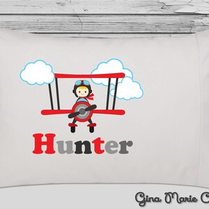 Personalized Pillow Case Pillowcase Flying Pilot Ace Airplanes Planes Bi-planes Boy Toddler Kids Birthday Christmas Gift Bedding