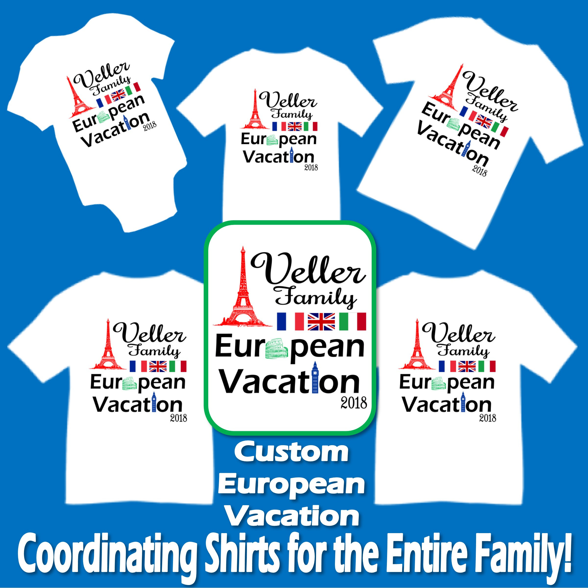 Custom European Family Vacation T-shirts Shirt Baby Bodysuit Mom Dad Baby Kids Boy Girl - Travel Europe Vacation Shirts - London Rome Paris