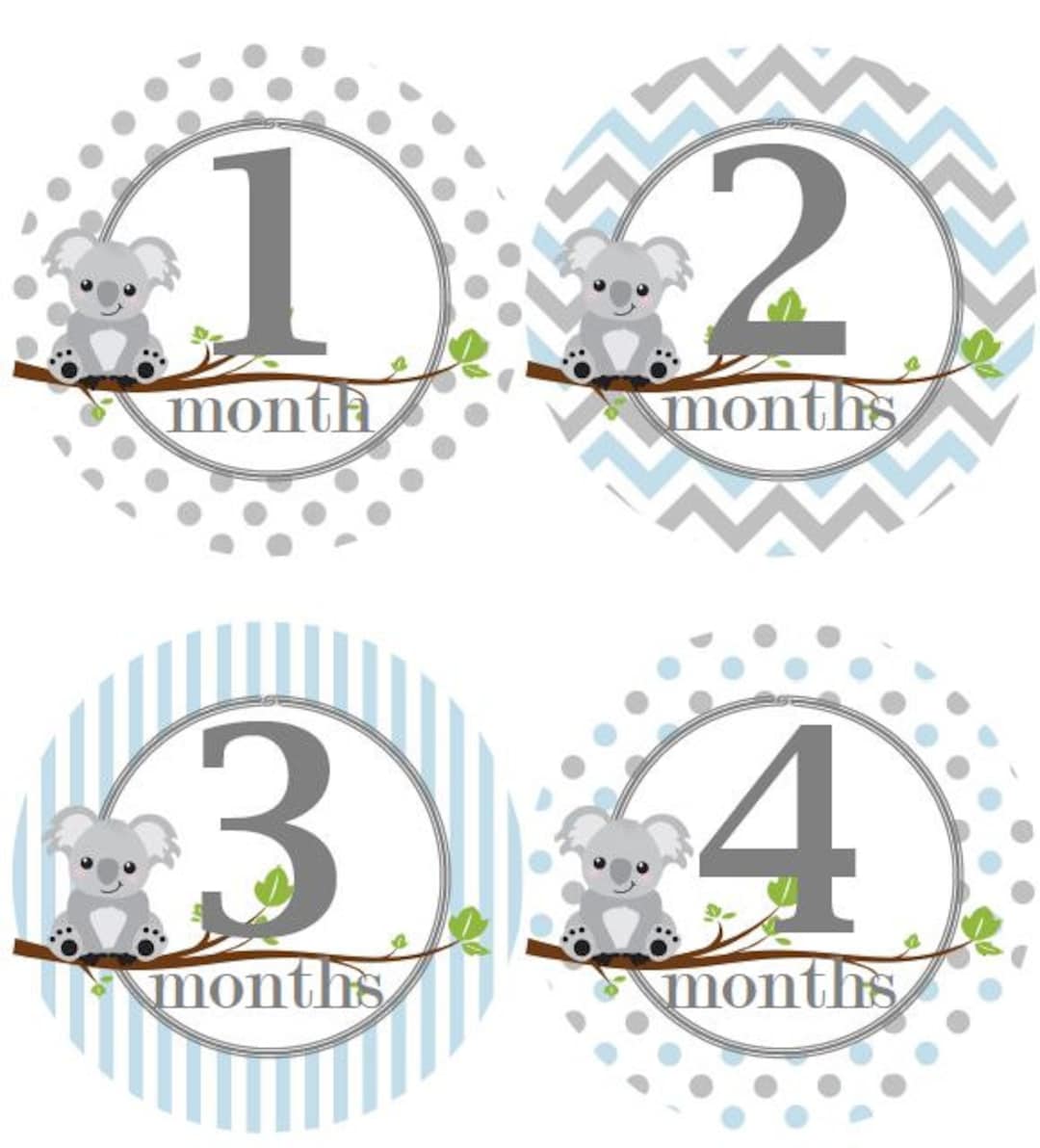 Baby Monthly Milestone Growth Stickers Baby Blue With Grey Koalas MS508 ...