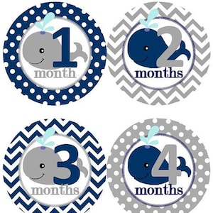 Baby maandelijkse mijlpaal groei Stickers Marine grijs walvis kinderkamer thema MS601 Baby douche cadeau Baby Foto Prop