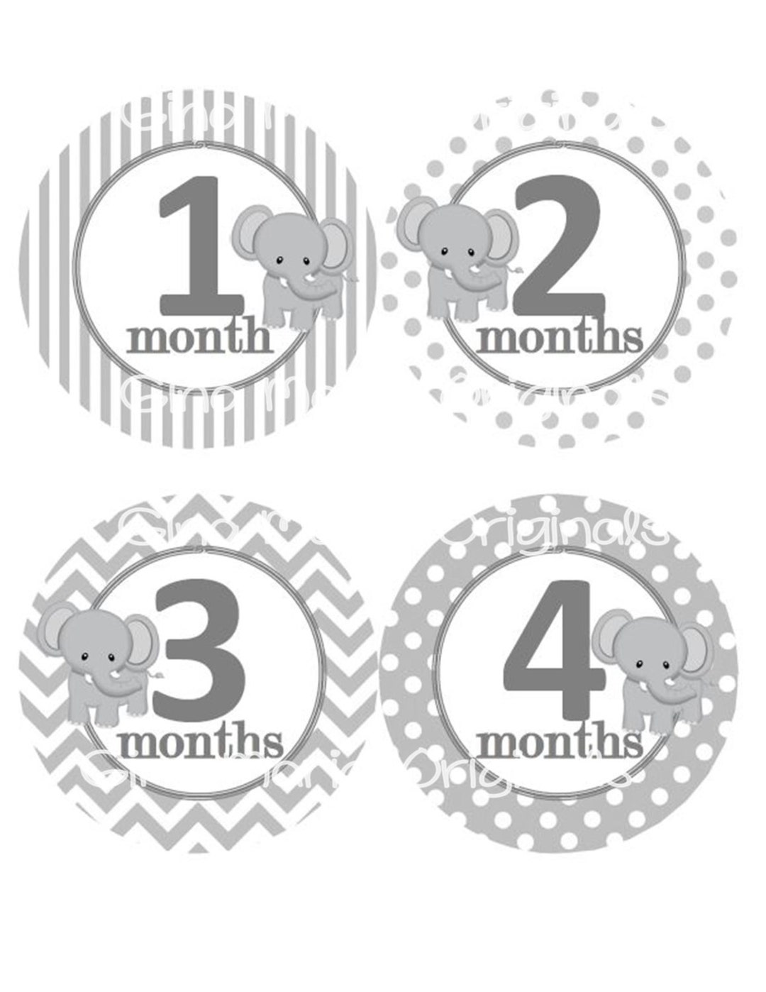 Baby Monthly Milestone Growth Stickers Grey Elephant Nursery Theme ...