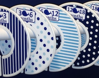 Baby Closet Dividers - Navy LIght Blue Nautical Whales CD604 - Baby Boy Shower Gift Nursery -  Nautical Baby Closet Organizer