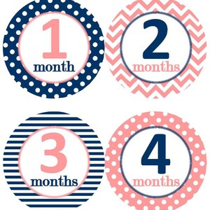 Baby maandelijkse mijlpaal groei Stickers Navy koraal roze kinderkamer thema MS108 Baby douche cadeau Baby Foto Prop