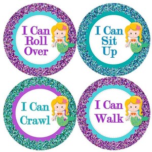 Baby 1e eerste MIJLPALEN groei Stickers Aqua Turquoise paarse Glitter zeemeerminnen kinderkamer thema M892 babydouche cadeau Baby Foto Prop