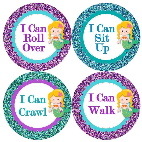 Baby 1st First MILESTONES Growth Stickers Aqua Turquoise Purple Glitter Mermaids Nursery Theme M892 Baby Shower Gift Baby Photo Prop