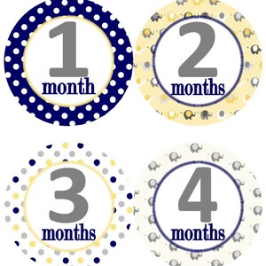 Baby maandelijkse mijlpaal groei Stickers Navy gele grijze olifant kinderkamer thema MS219 Baby Boy Girl douche cadeau Baby Foto Prop