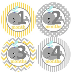 Baby maandelijkse mijlpaal groei Stickers gele grijze walvis kinderkamer thema MS630 Baby douche cadeau Baby Foto Prop