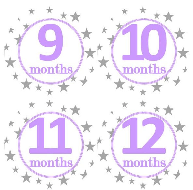 Baby Monthly Milestone Growth Stickers Grey Stars Lavender Nursery Theme MS132 Baby Shower Gift Baby Photo Prop