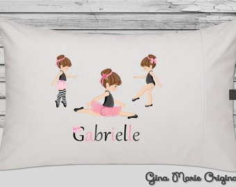 Personalized Pillow Case Pillowcase Ballerina Ballet Pink Blonde Brunette Red Hair African American Toddler Children Birthday Christmas Gift