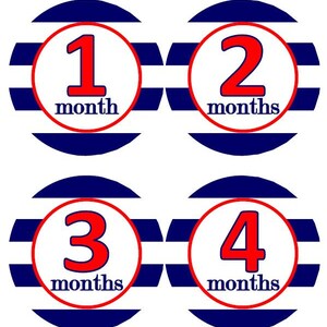 Baby maandelijkse mijlpaal groei Stickers breed Marine Rugby Preppy strepen met rode kinderkamer thema MS133 Baby Boy Girl douche cadeau Baby Foto Prop
