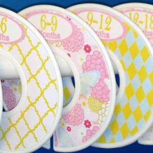 6 Custom Baby Closet Dividers Clothes Organizers Pink Chrysanthemums in Blush Pink, Light Blue and Gold Mums Baby Shower Gift Nursery