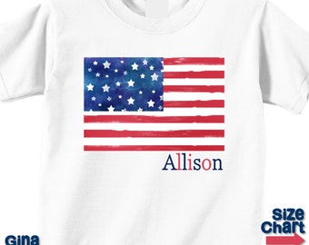 Personalized 4th of July Patriotic Bodysuit T-shirt Shirt Red Blue Stars Stripes American Flag Baby Kid Boy Girl