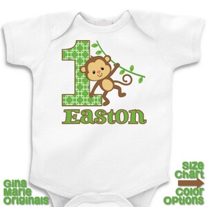 Personalized Birthday Monkey Boy Birthday Party Shirt T-shirt Bodysuit 1st 2nd 3rd 4th 5th Birthday - Shirt in White, Grey, Blue, Pink